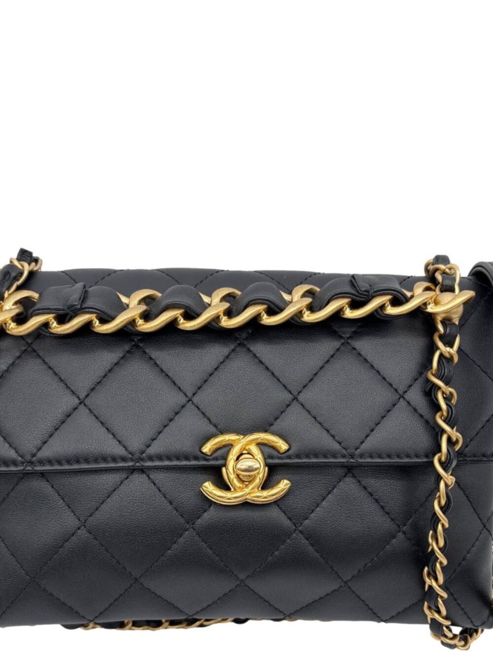 Chanel CC Top Handle Flap Chain Bar Quilted Calfskin Leather Shoulder Bag
